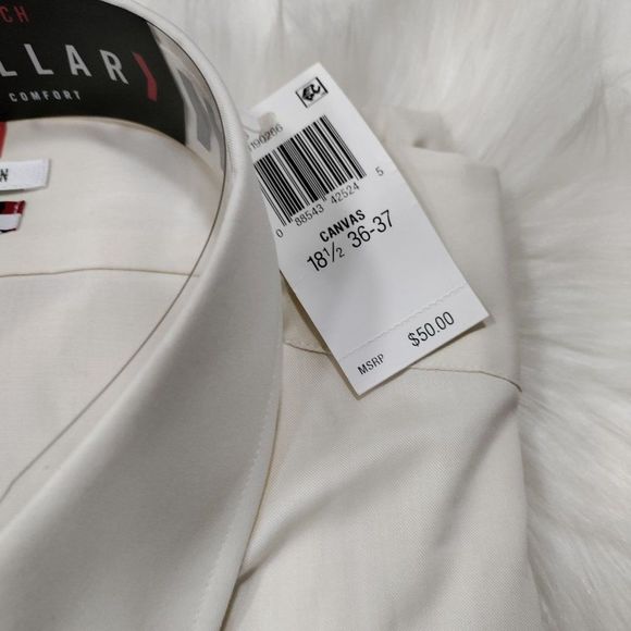 NWT VanHeusen Flex Collar Off White Button Down Shirt 18.5  36-37 - Picture 3 of 4